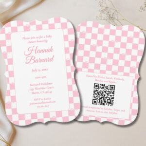 Pink Bow Checkered Girly Coquette Baby Shower Invitation