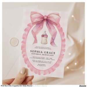 Pink Bow Chic Coquette Girl Baby Shower Invitation