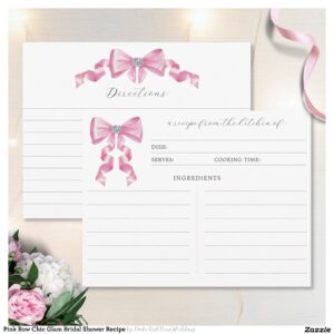 Pink Bow Chic Glam Bridal Shower Recipe Enclosure Card