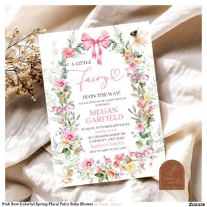 Pink Bow Colorful Spring Floral Fairy Baby Shower Invitation