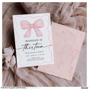 Pink Bow Coquette 13th Birthday Invitation