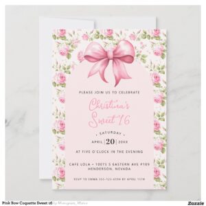 Pink Bow Coquette Sweet 16 Invitation