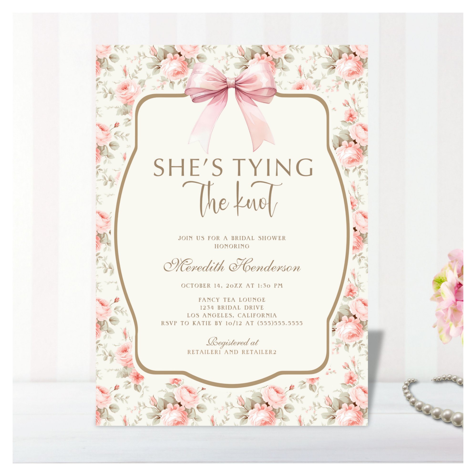 Pink Bow Coquette Tying the Knot Bridal Shower Invitation