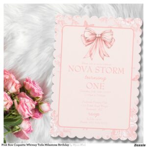 Pink Bow Coquette Whimsy Toile Milestone Birthday Invitation