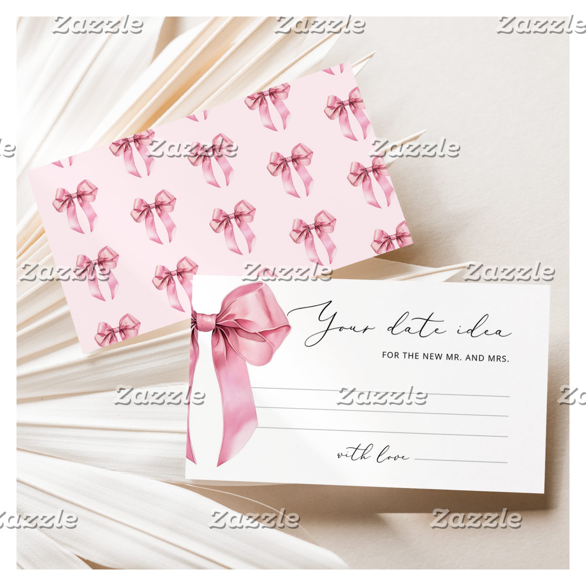Pink Bow Date night ideas. Date jar bridal game Enclosure Card