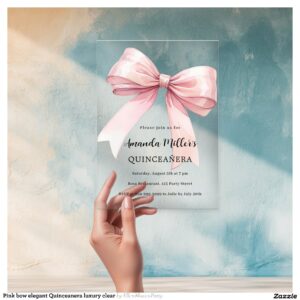 Pink bow elegant Quinceanera luxury clear Acrylic Invitations