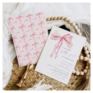 Pink Bow First Birthday Invitation Girl Coquette