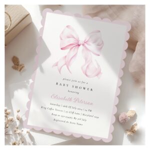 Pink Bow Girl Baby Shower Invitation