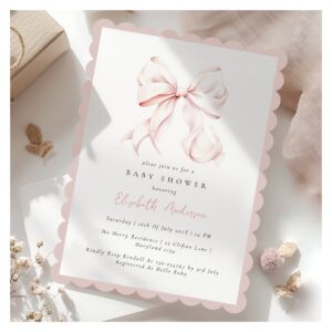 Pink Bow Girl Baby Shower Invitation