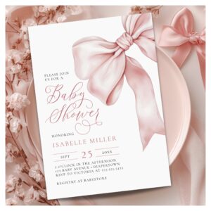 Pink Bow Girl Baby Shower Invitation