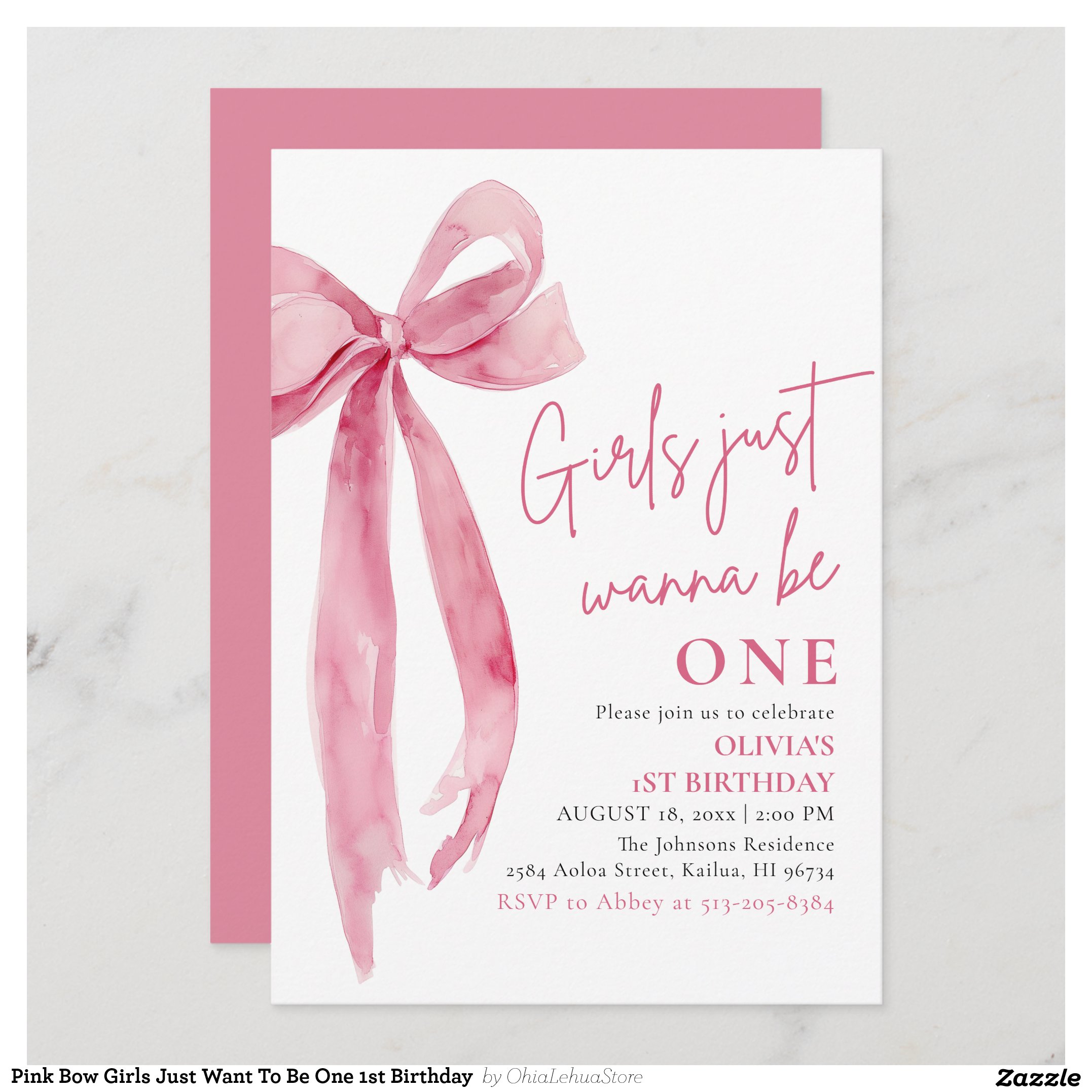 Pink Bow Girls Just Want To Be One 1st Birthday Invitation