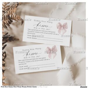 Pink Bow Guess How Many Kisses Bridal Game Enclosure Card