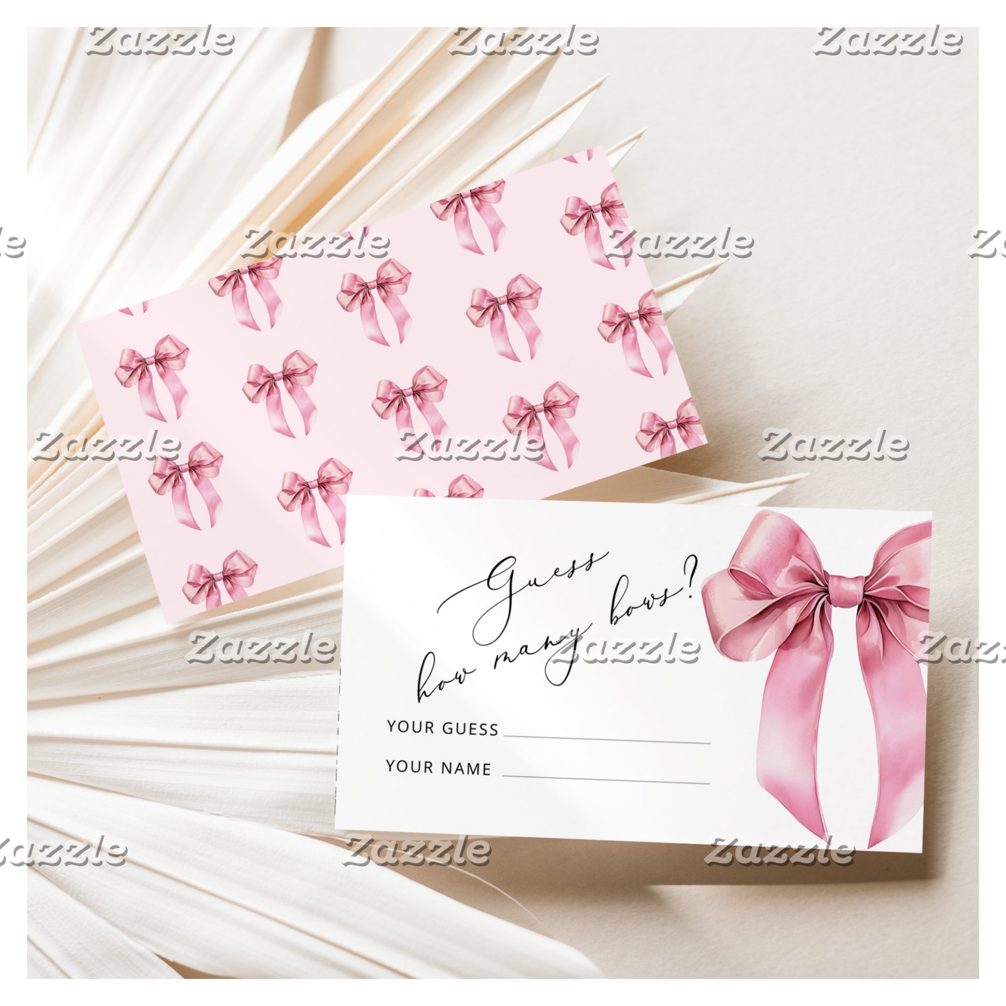 Pink Bow How many bows Baby Shower game Enclosure Card
