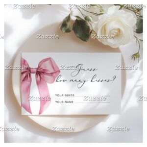 Pink Bow How many kisses bridal shower game Enclosure Card