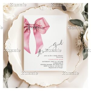 Pink Bow Its a girl elegant Baby Shower Invitation