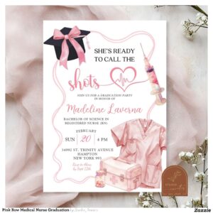 Pink Bow Medical Nurse Graduation Invitation