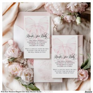 Pink Bow Modern Elegant Girl Baby Shower Books Enclosure Card