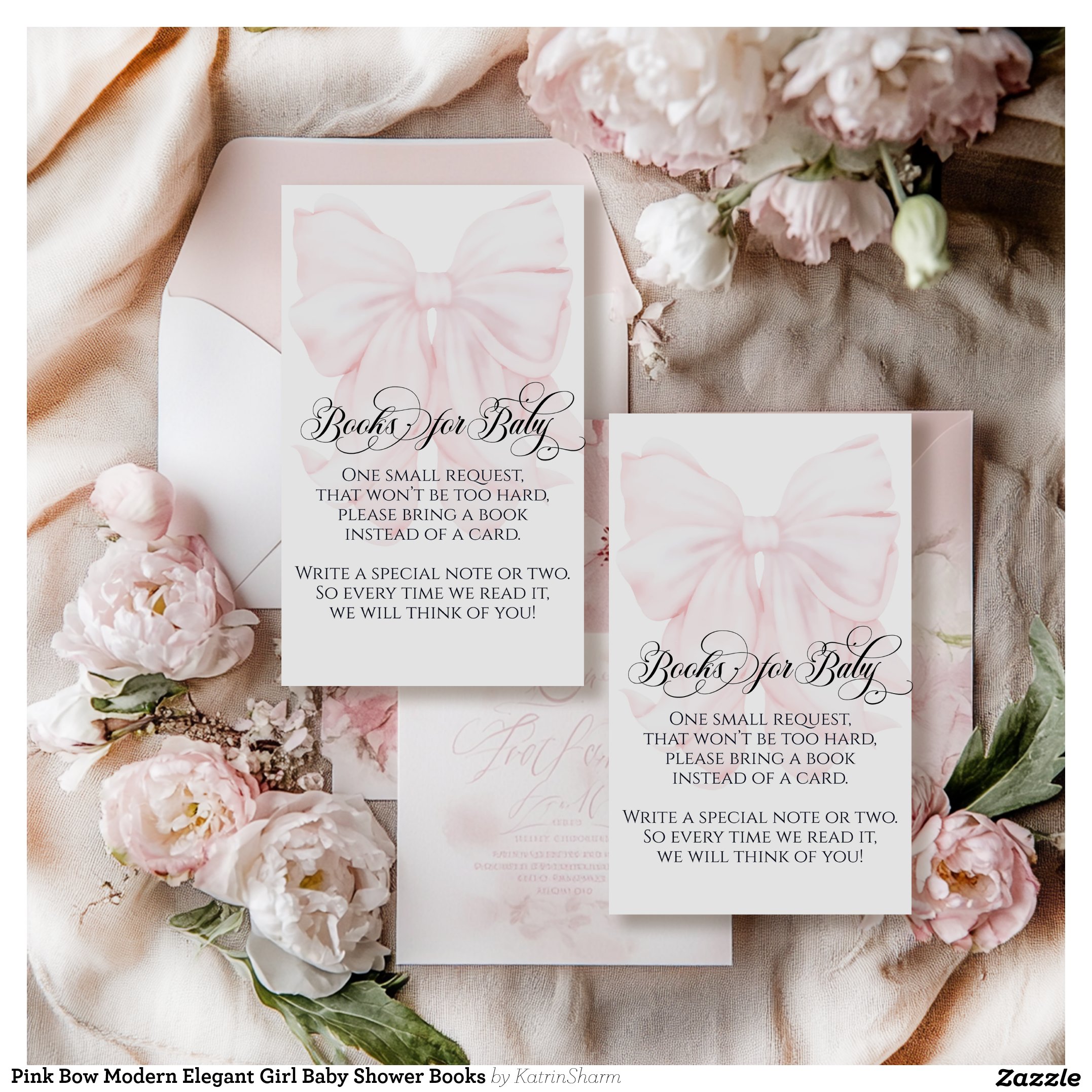 Pink Bow Modern Elegant Girl Baby Shower Books Enclosure Card