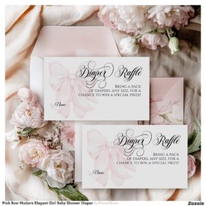 Pink Bow Modern Elegant Girl Baby Shower Diaper Enclosure Card