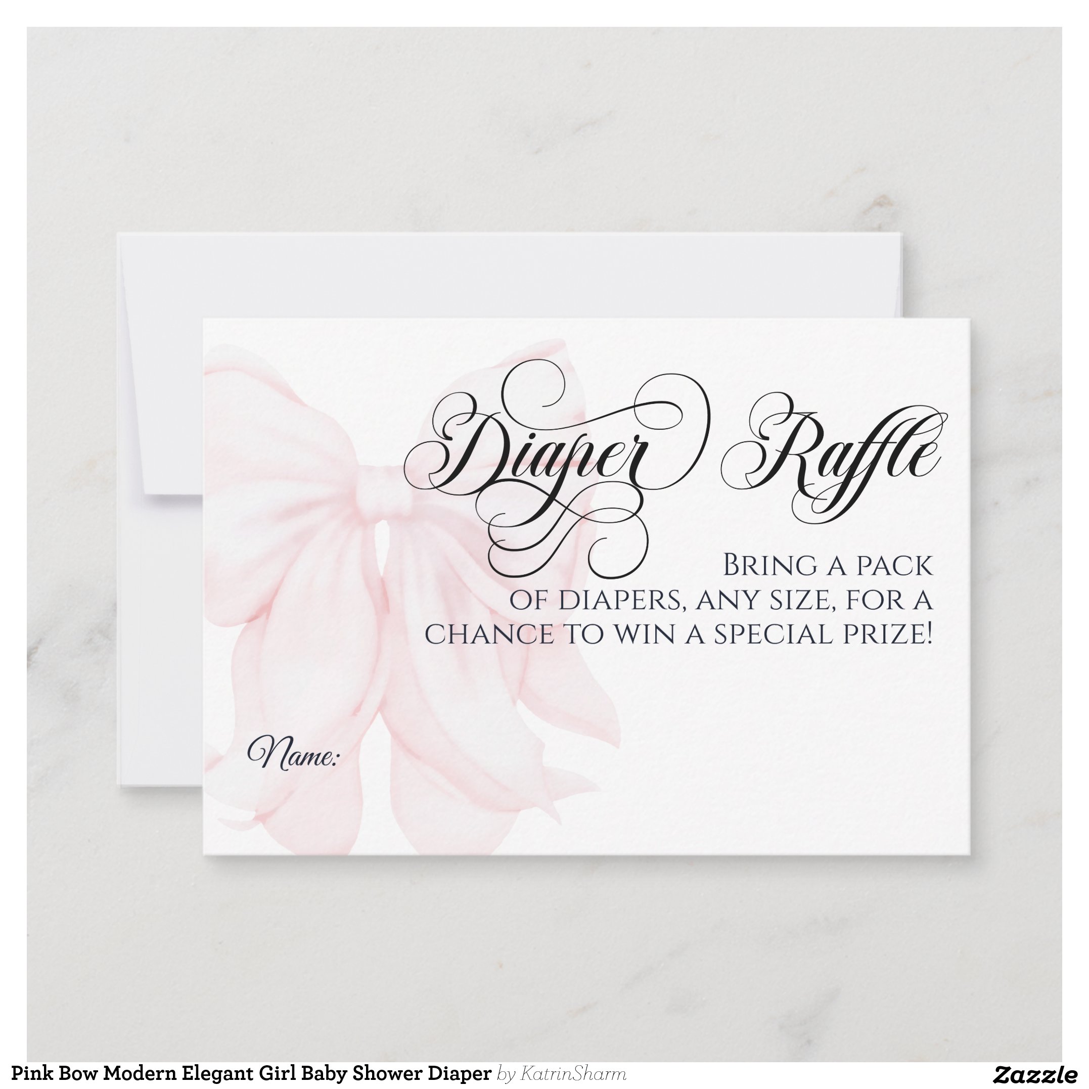 Pink Bow Modern Elegant Girl Baby Shower Diaper Invitation