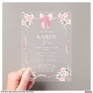 Pink Bow Quinceanera Acrylic Invitation
