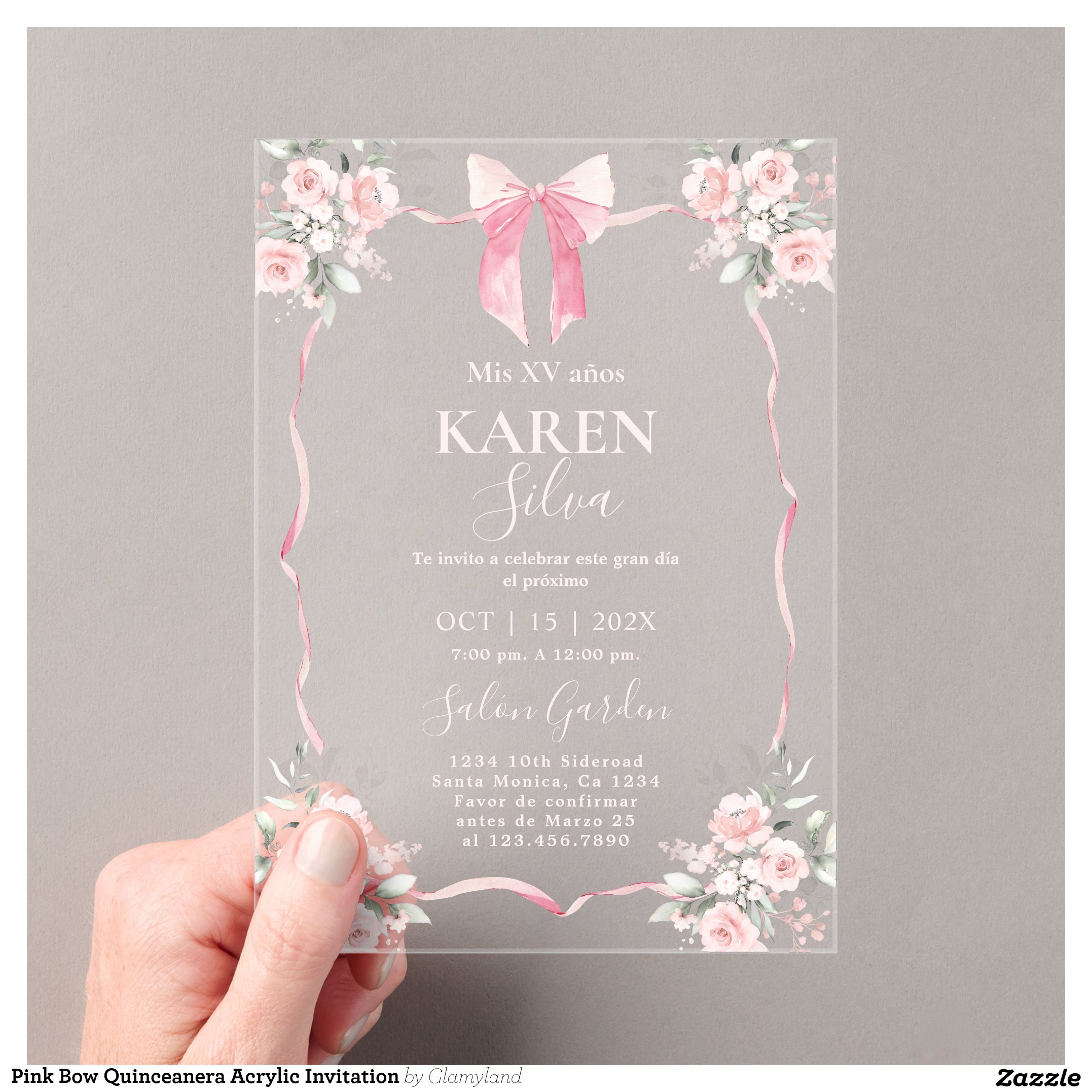 Pink Bow Quinceanera Acrylic Invitation
