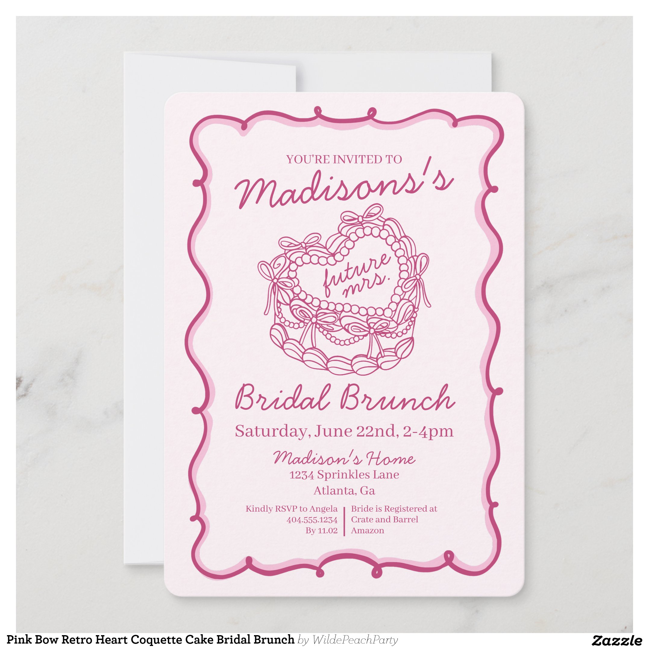 Pink Bow Retro Heart Coquette Cake Bridal Brunch Invitation
