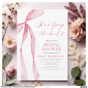 Pink Bow She's Tying the Knot Bridal Shower Invitation