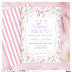 Pink Bow She's Tying the Knot Bridal Shower Invitation