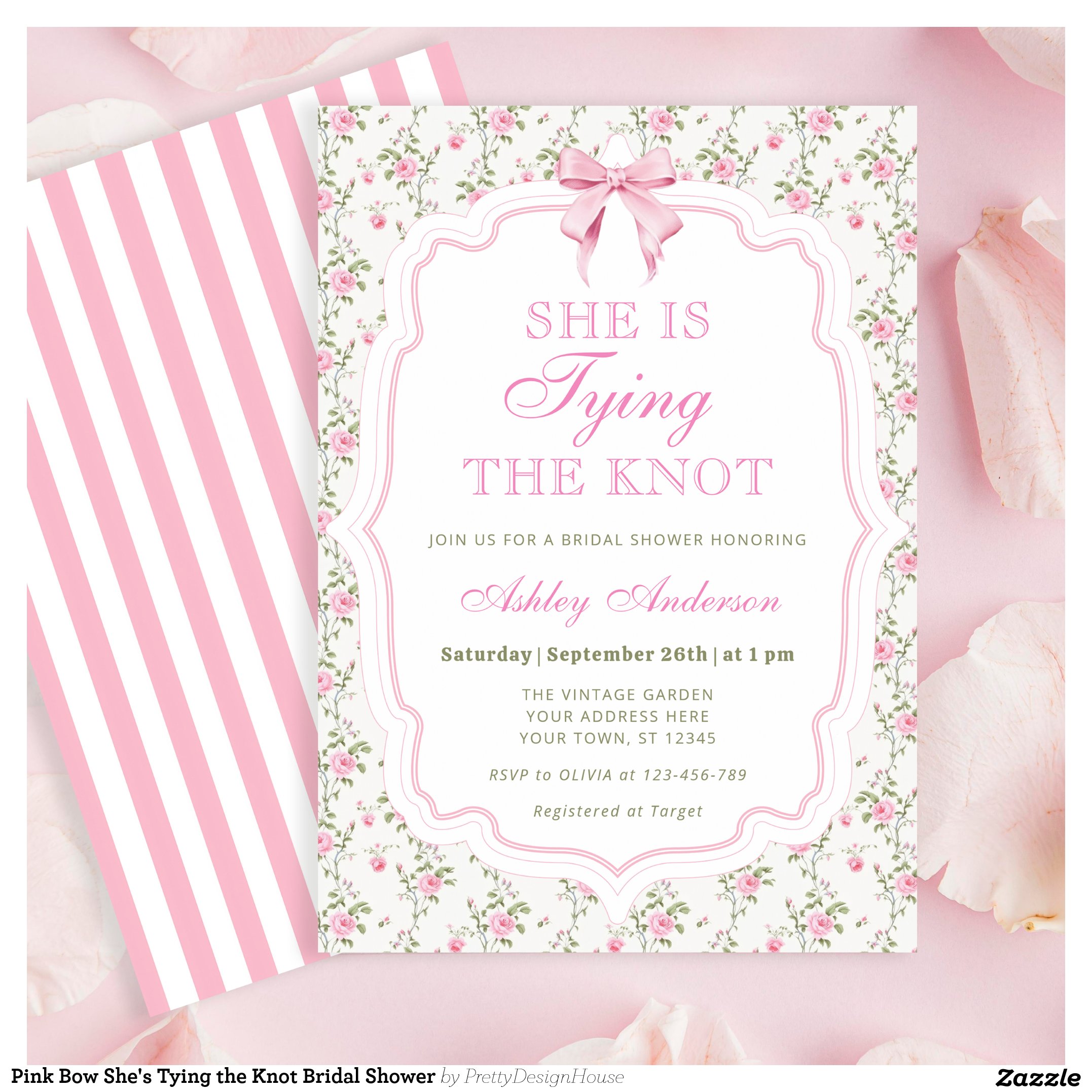 Pink Bow She's Tying the Knot Bridal Shower Invitation