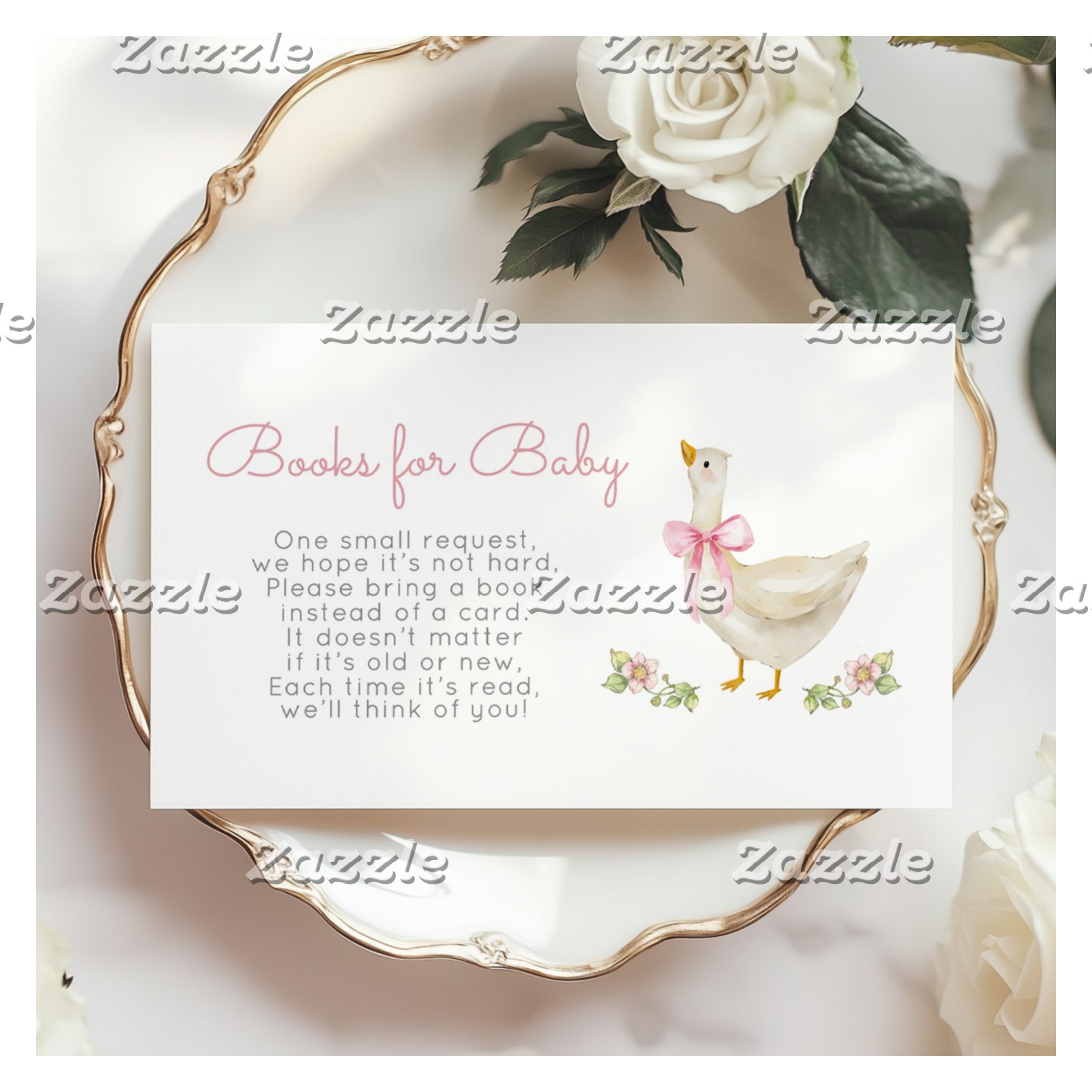 Pink Bow Silly goose Books for baby ticket Enclosure Card