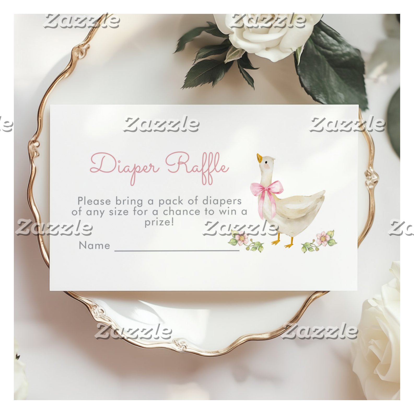 Pink Bow Silly goose Diaper raffle ticket Enclosure Card