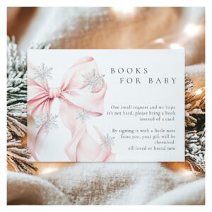 Pink Bow Snowflakes Baby Shower Books for Baby Enclosure Card
