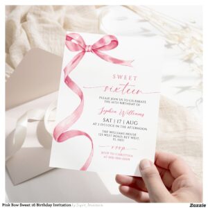 Pink Bow Sweet 16 Birthday Invitation