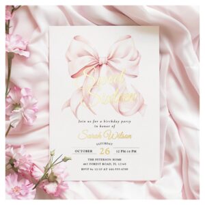 Pink Bow Sweet Sixteen Birthday Foil Invitation