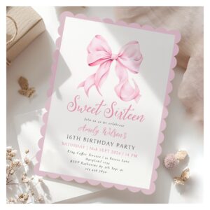 Pink Bow Sweet Sixteen Birthday Invitation