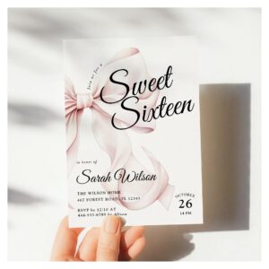 Pink Bow Sweet Sixteen Birthday Invitation