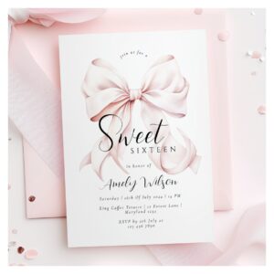 Pink Bow Sweet Sixteen Birthday Invitation