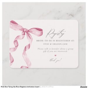 Pink Bow Tying the Knot Registry invitation insert