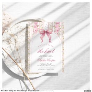 Pink Bow Tying the Knot Vintage Bridal Shower Invitation