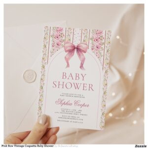 Pink Bow Vintage Coquette Baby Shower Invitation