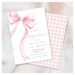Pink Coquette Bow Gingham Girl Baby Shower Invitation