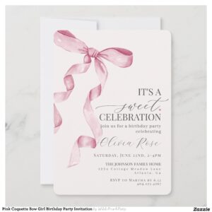 Pink Coquette Bow Girl Birthday Party Invitation