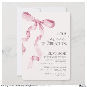 Pink Coquette Bow Girl Birthday Party Invitation