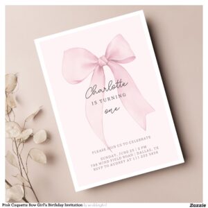 Pink Coquette Bow Girl's Birthday Invitation