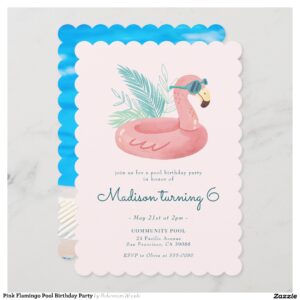Pink Flamingo Pool Birthday Party Invitation