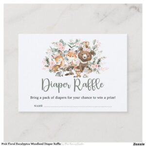 Pink Floral Eucalyptus Woodland Diaper Raffle Enclosure Card