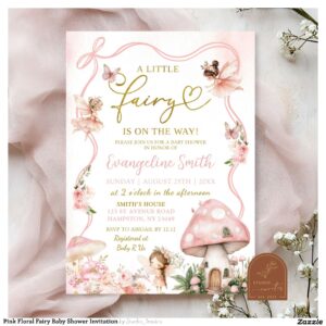 Pink Floral Fairy Baby Shower Invitation