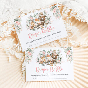 Pink Floral Greenery Woodland Diaper Raffle Enclosure Card