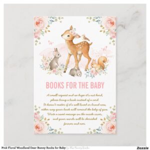 Pink Floral Woodland Deer Bunny Books for Baby Enclosure Card